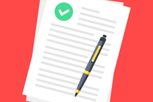 istockphoto-1174881083-612×612 Document with check mark and pen. Agreement, business contract, application form, accept deal, legal document concepts. Top view. Modern flat design. Vector illustration